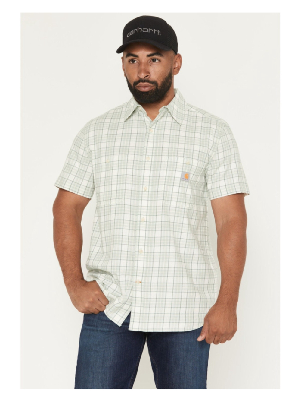 Men's Carhartt Force Lightweight Casual Button Down Shirt Size M Green Plaid